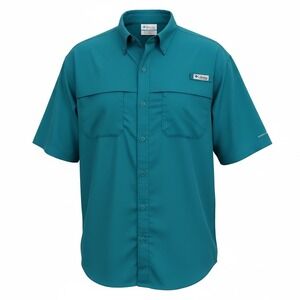 Columbia PFG Mens Large Teal Short Sleeve Tamiami II Fishing Shirt Omni-Shade